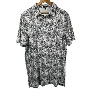Trenton Polo Shirt Mens Sz L White Black Floral Print Golf Performance Stretch